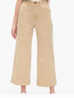 Wide-Leg High-Rise Crop Jeans in Khaki